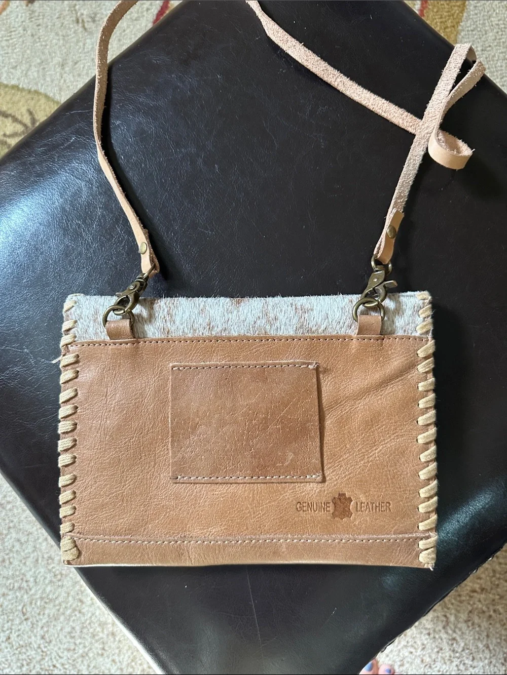 Brown Leather & Cream Cowhide Crossbody Bag
